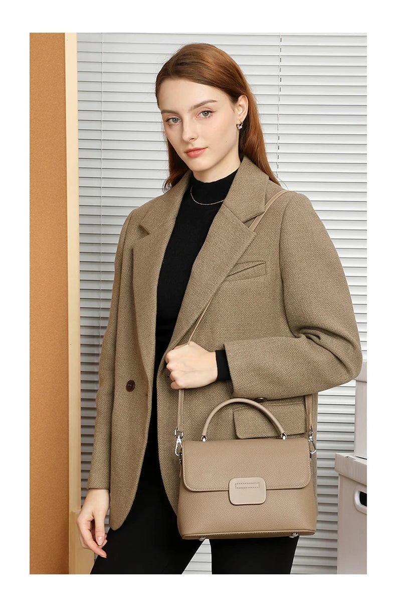 Hifashion Classic Cowhide Genuine Leather Tote Handbags For Women 2025 Trend Designer Wide Strap Ladies Shoulder Crossbody Bags