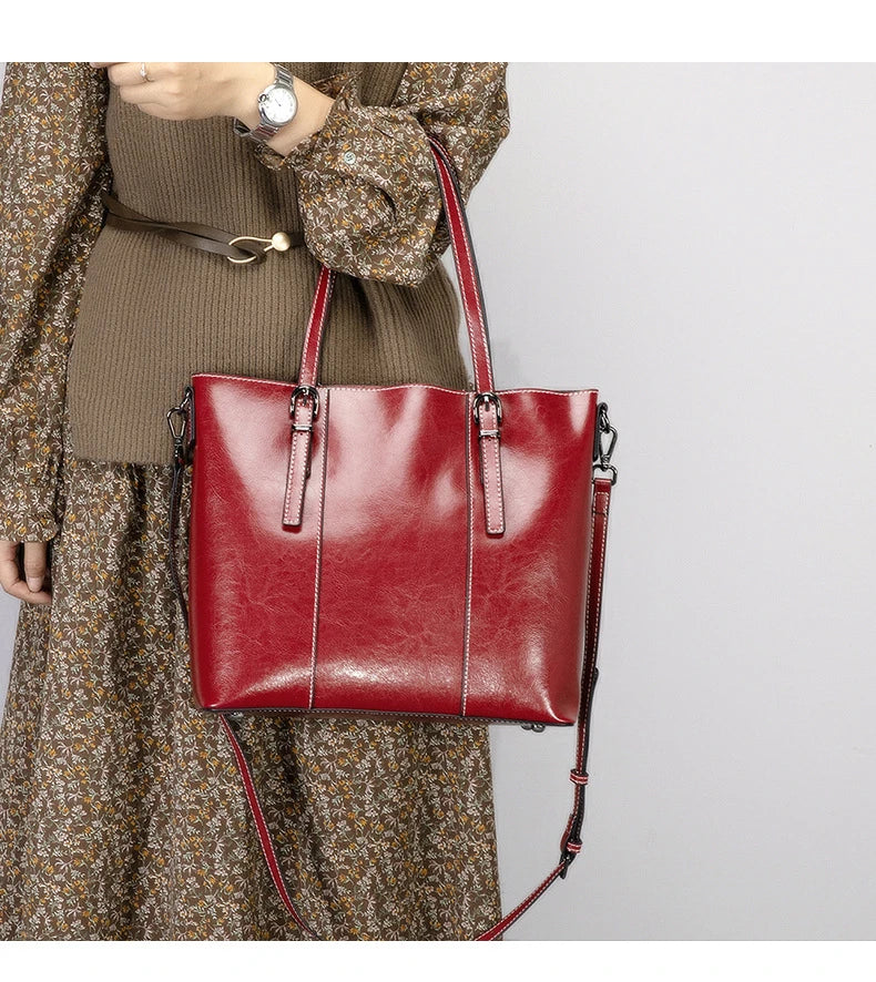 Hifashion Vintage Cow Genuine Leather Large Tote Bags For Women 2025 Luxury Designer Shopping Shoulder Bags Work Ladies Handbags