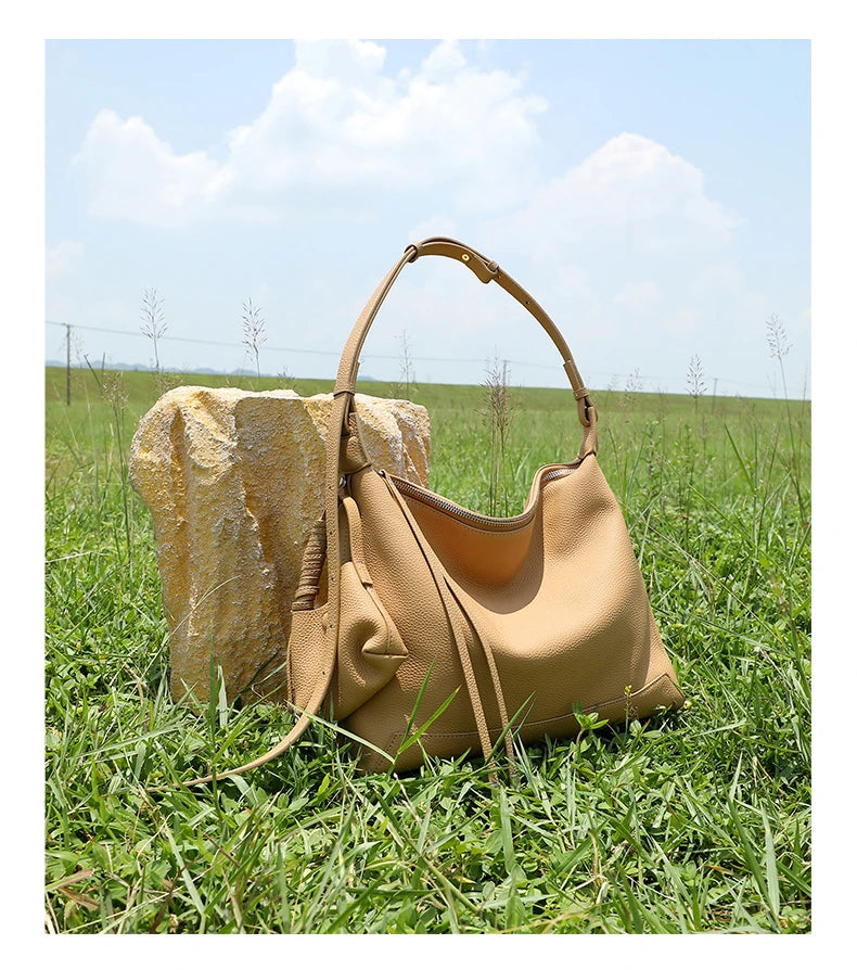 Hifashion Cowhide Genuine Leather Crescent Hobo Bags 2025 Trend Designer Commuting Shoulder Crossbody Bags Soft Ladies Handbags