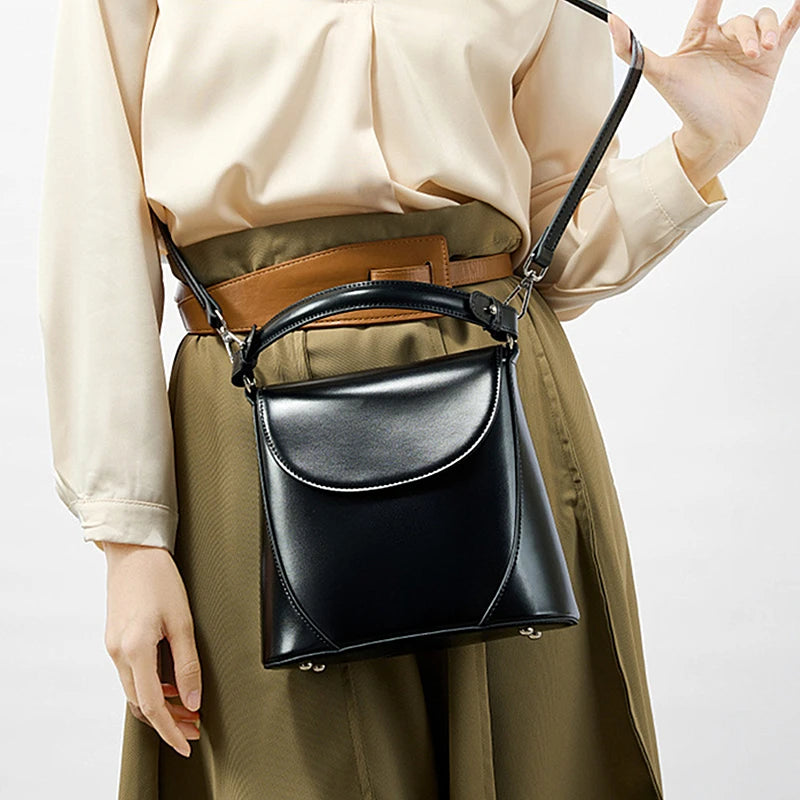 Hifashion Luxury Genuine Leather Bucket Small Shoulder Crossbody Bags For Women 2025 Trend Designer Short Handle Tote Handbags