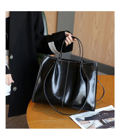Hifashion Vintage Genuine Leather Large Shoulder Tote Bags For Women 2025 Trend Designer Oil Wax Shopper Office Ladies Handbags