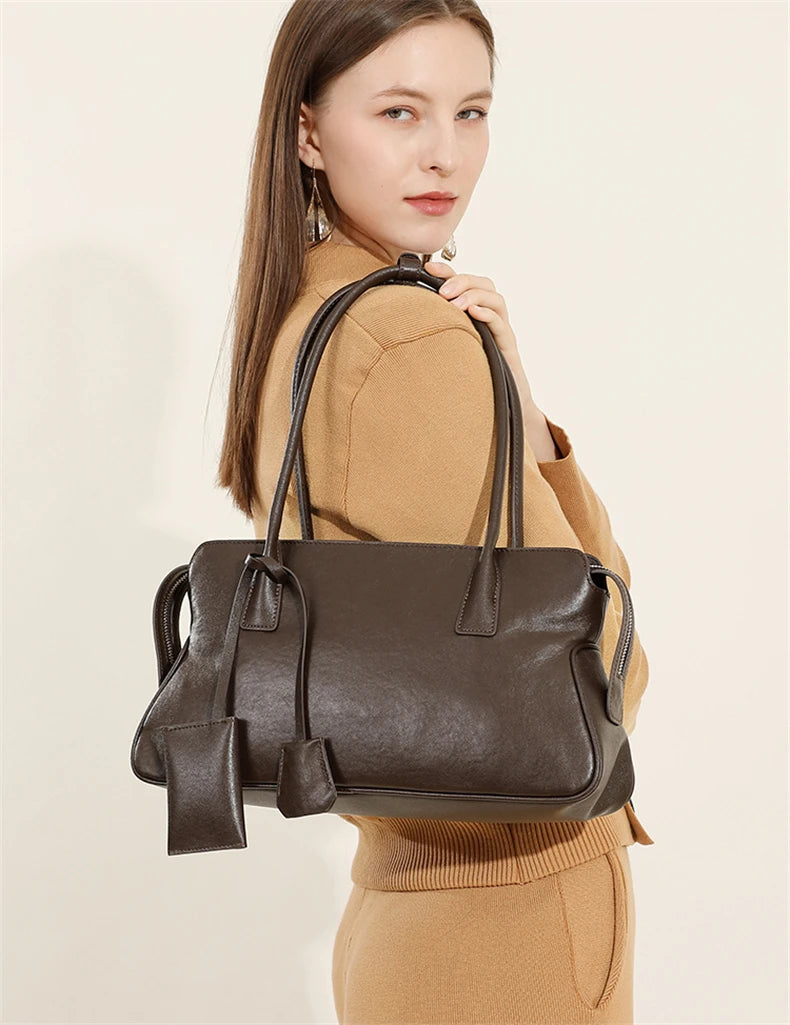 Hifashion 3 Layers Genuine Leather Large Underarm Shoulder Bags For Women 2025 Luxury Designer Satchel Tote Work Ladies Handbags