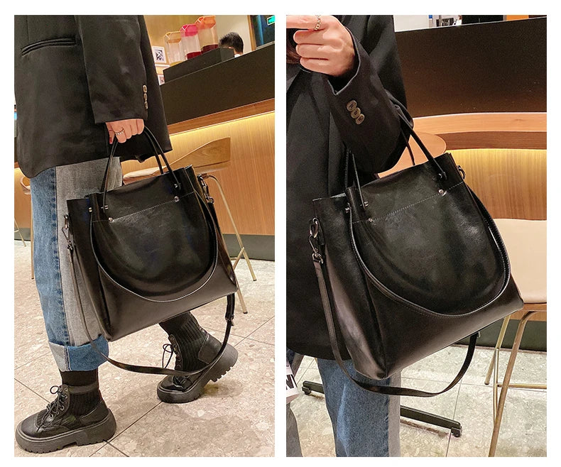 Hifashion Vintage Cowhide Genuine Leather Tote Handbags For Women 2025 Trend Designer Office Work Ladies Shoulder Crossbody Bags