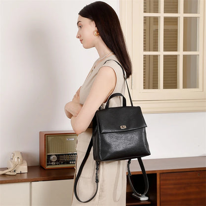 Hifashion Vintage Genuine Leather Backpack For Women 2025 Trend Designer Top Flap College Girls School Bags Work Travel Bagpack