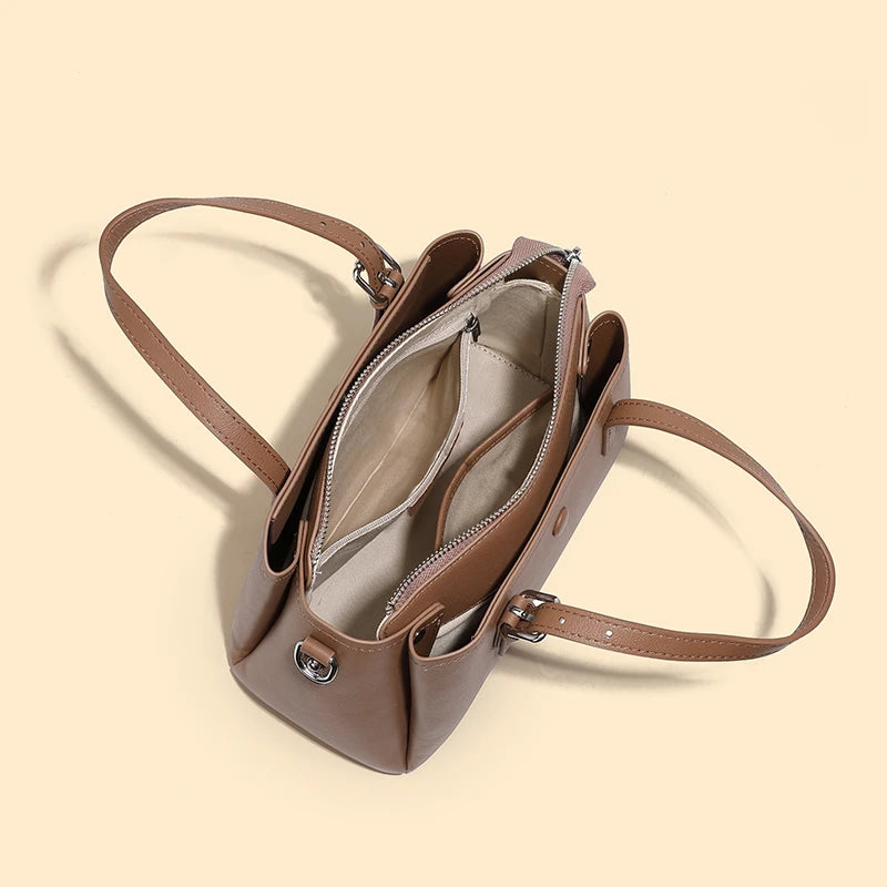 Hifashion 3 Layers Genuine Leather Shoulder Bags For Women 2025 Luxury Designer Crossbody Satchel Commuting Tote Ladies Handbags