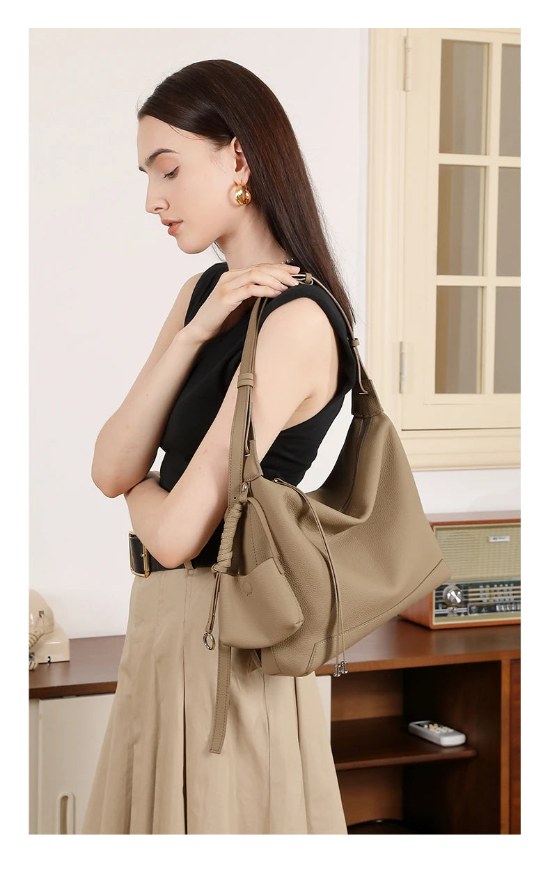 Hifashion Cowhide Genuine Leather Crescent Hobo Bags 2025 Trend Designer Commuting Shoulder Crossbody Bags Soft Ladies Handbags