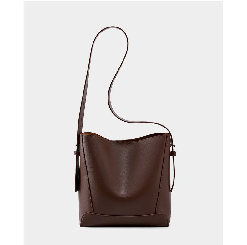 Hifashion Trendy Cow Genuine Leather Bucket Shoulder Bags For Women 2025 Luxury Designer Shopping Work Crossbody Ladies Handbags