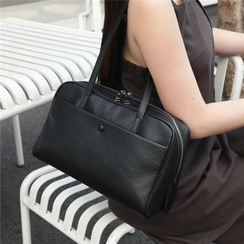 Hifashion Retro Genuine Leather Bowling Underarm Shoulder Bags For Women 2025 Luxury Designer Large Pillow Tote Ladies Handbags