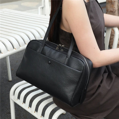 Hifashion Retro Genuine Leather Bowling Underarm Shoulder Bags For Women 2025 Luxury Designer Large Pillow Tote Ladies Handbags