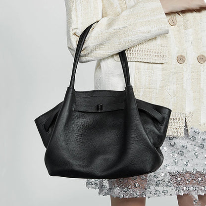 Hifashion Cowhide Genuine Leather Tote Shoulder Bags For Women 2025 Trend Designer Pleated Work Shopper Underarm Ladies Handbags