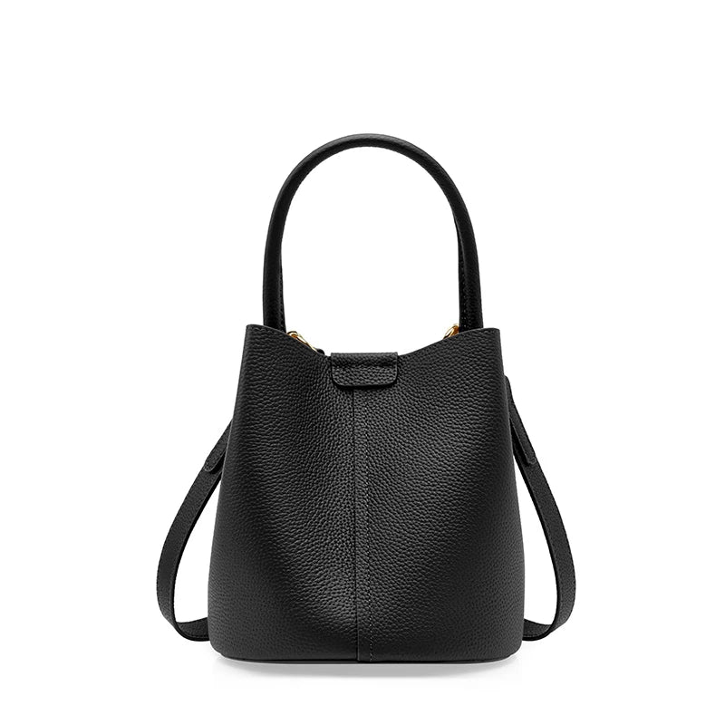 Hifashion Cowhide Genuine Leather Bucket Small Shoulder Bags For Women 2025 Luxury Designer Crossbody Purse Tote Ladies Handbags