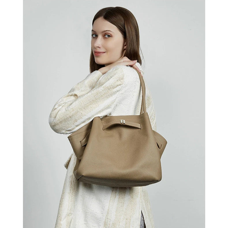 Hifashion Cowhide Genuine Leather Tote Shoulder Bags For Women 2025 Trend Designer Pleated Work Shopper Underarm Ladies Handbags