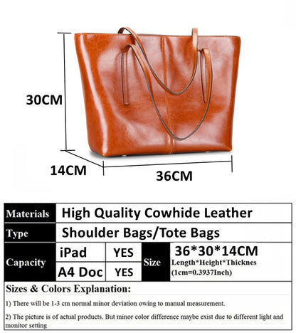 Hifashion Cowhide Genuine Leather Large Tote Bags For Women 2025 Trend Designer A4 Shoulder Bags Laptop Shopper Ladies Handbags