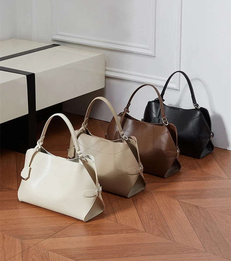 Hifashion Cowhide Genuine Leather Tote Handbags For Women 2025 Luxury Designer Crescent Office Ladies Shoulder Crossbody Bags