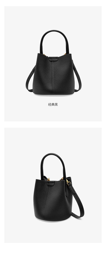Hifashion Cowhide Genuine Leather Bucket Small Shoulder Bags For Women 2025 Luxury Designer Crossbody Purse Tote Ladies Handbags