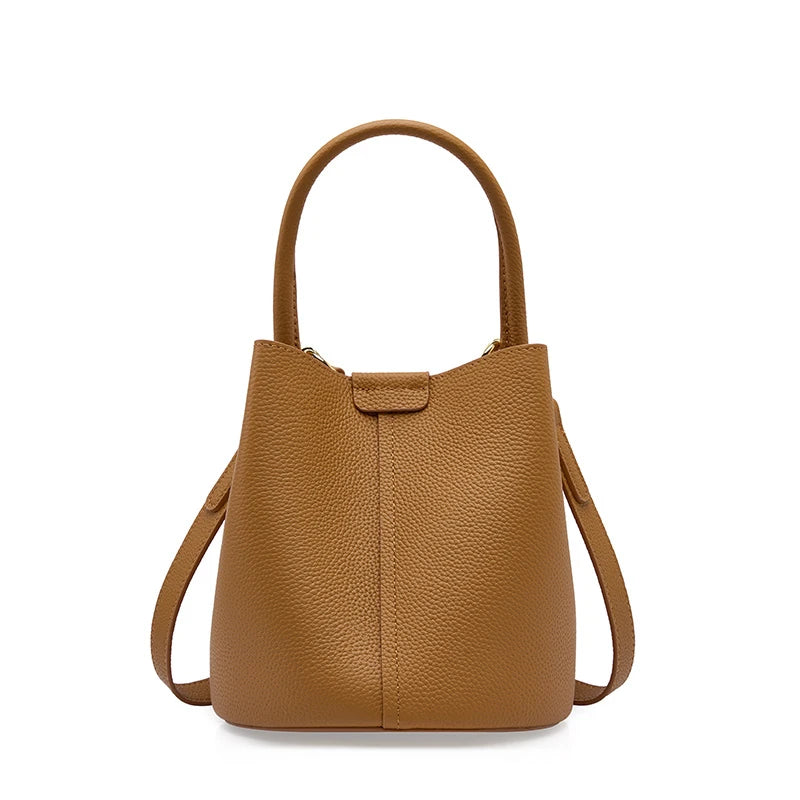 Hifashion Cowhide Genuine Leather Bucket Small Shoulder Bags For Women 2025 Luxury Designer Crossbody Purse Tote Ladies Handbags