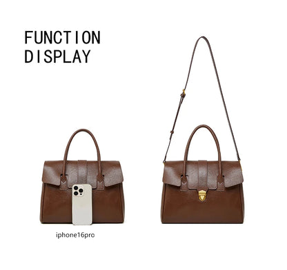 Hifashion Cowhide Genuine Leather Large Tote Handbags For Women 2025 Luxury Designer Top Handle Briefcase Satchel Shoulder Bags