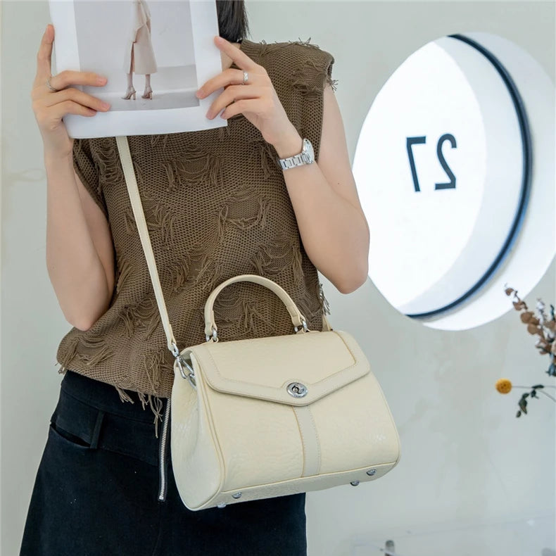 Hifashion Cowhide Genuine Leather Tote Handbags For Women New 2025 Luxury Designer Work Satchel Top Handle Female Shoulder Bags