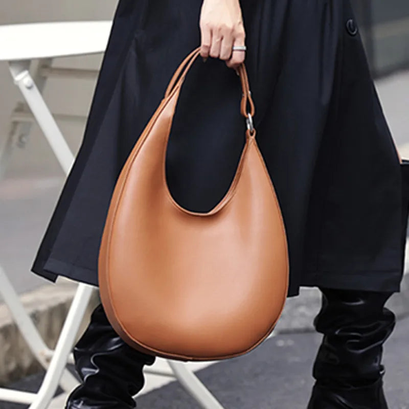Hifashion Trendy Genuine Leather Crescent Underarm Shoulder Bags For Women 2025 Luxury Designer Hobos Half Moon Tote Handbags