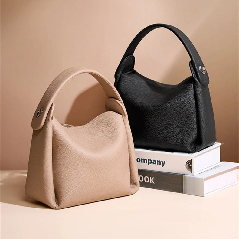 Hifashion Cowhide Genuine Leather Small Shoulder Bags For Women 2025 Luxury Designer Work Bucket Tote Crossbody Ladies Handbags