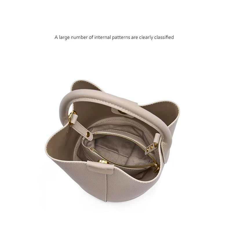 Hifashion Cowhide Genuine Leather Bucket Small Shoulder Bags For Women 2025 Luxury Designer Crossbody Purse Tote Ladies Handbags