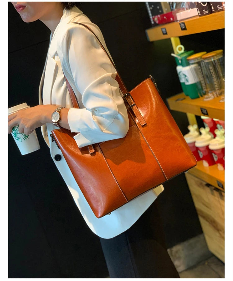 Hifashion Vintage Cow Genuine Leather Large Tote Bags For Women 2025 Luxury Designer Shopping Shoulder Bags Work Ladies Handbags