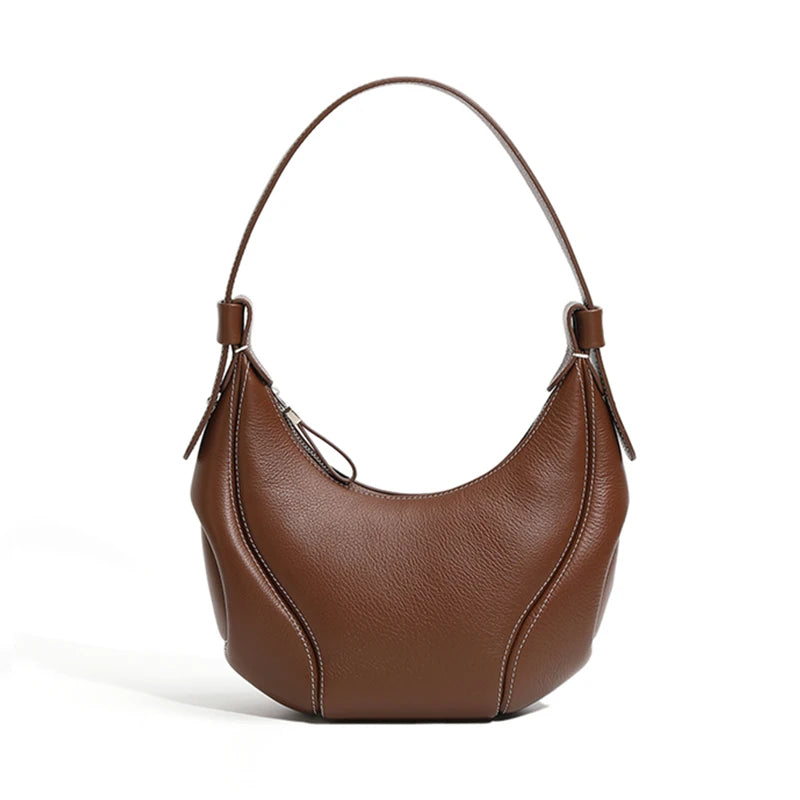 Hifashion Cowhide Genuine Leather Half Moon Crossbody Shoulder Bags For Women 2025 Trend Designer Hobo Underarm Ladies Handbags
