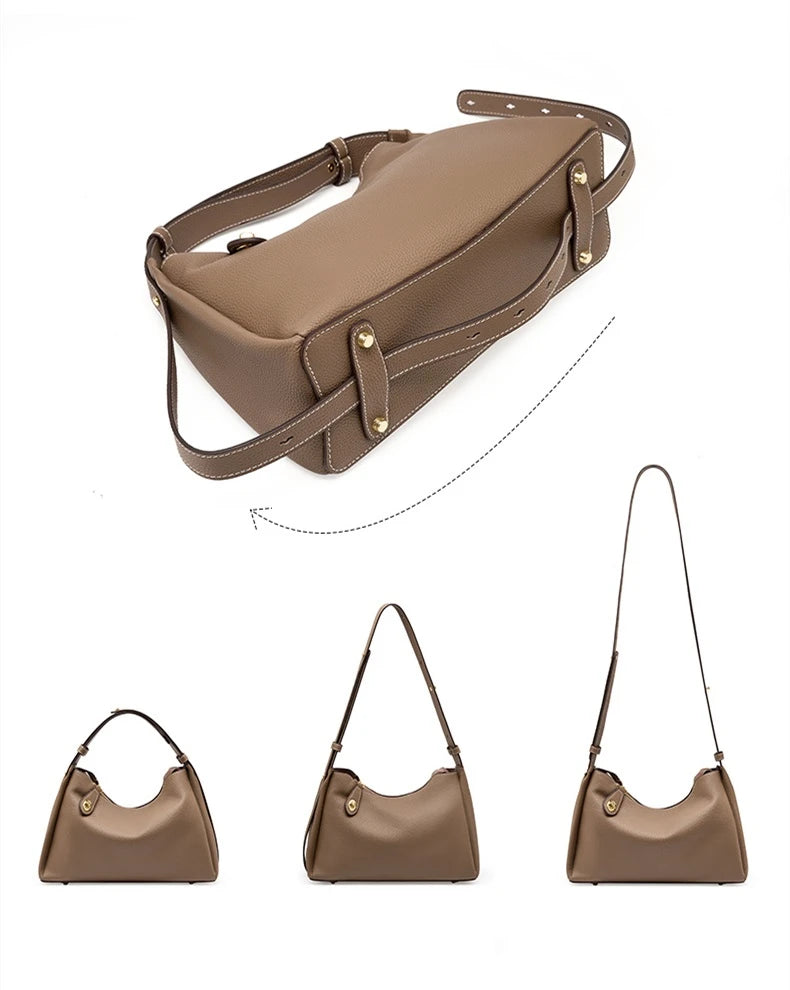 Hifashion 100% Genuine Leather Crescent Shoulder Crossbody Bags For Women 2025 Luxury Designer Top Handle Purses Ladies Handbags