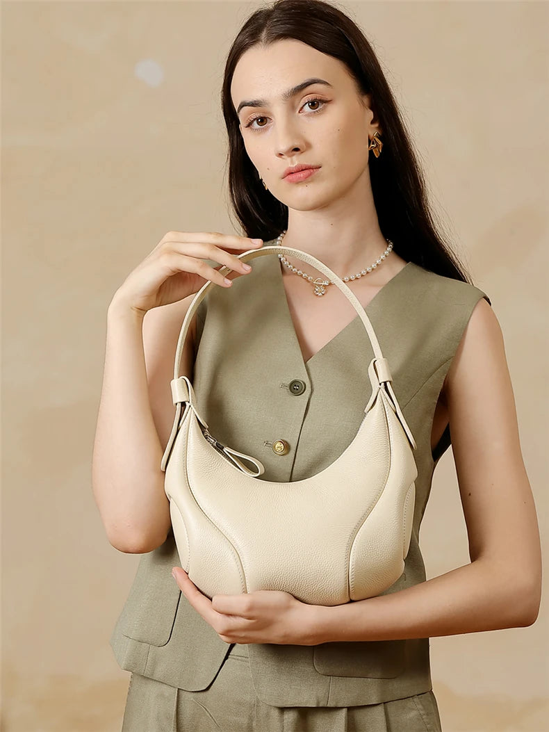 Hifashion Cowhide Genuine Leather Half Moon Crossbody Shoulder Bags For Women 2025 Trend Designer Hobo Underarm Ladies Handbags