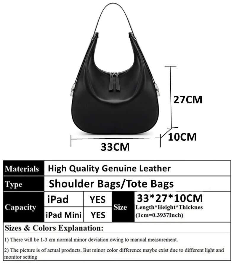Hifashion Elegant Cow Genuine Leather Large Crescent Shoulder Bags For Women 2025 Trend Designer Hobo  Tote Work Ladies Handbags
