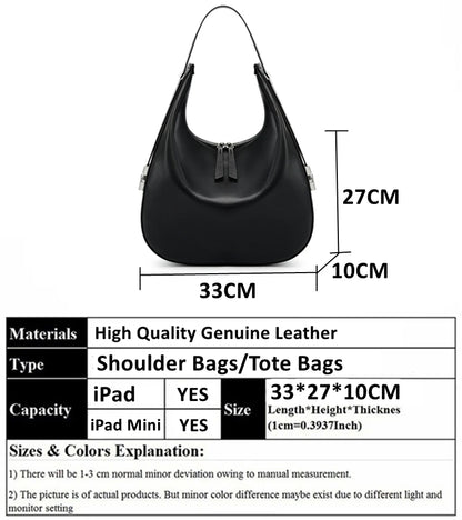 Hifashion Elegant Cow Genuine Leather Large Crescent Shoulder Bags For Women 2025 Trend Designer Hobo  Tote Work Ladies Handbags