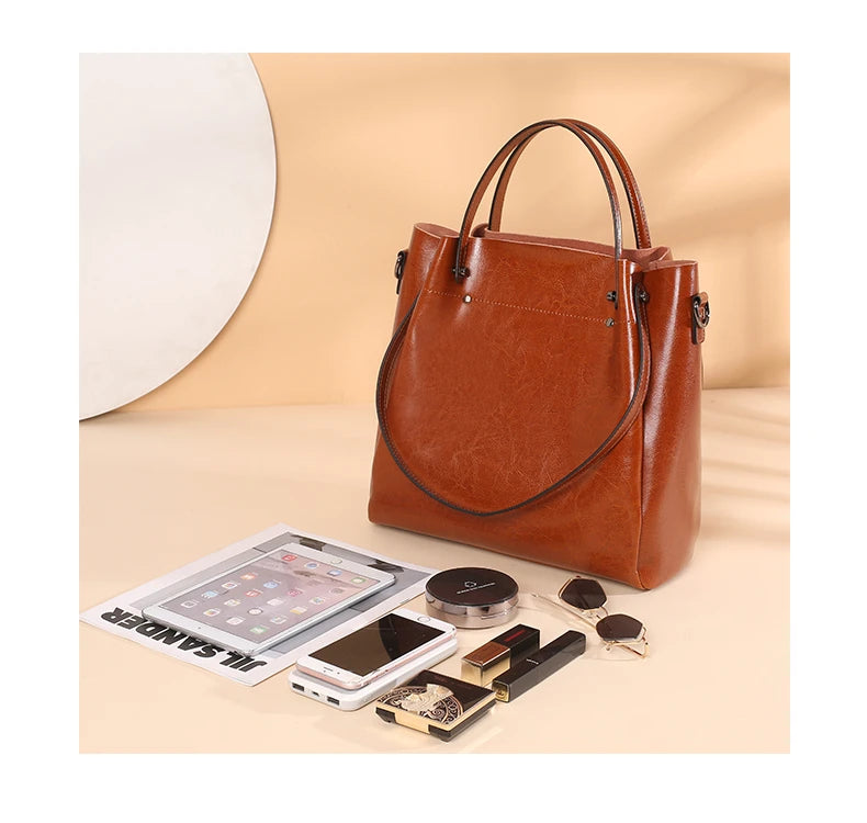 Hifashion Vintage Cowhide Genuine Leather Tote Handbags For Women 2025 Trend Designer Office Work Ladies Shoulder Crossbody Bags