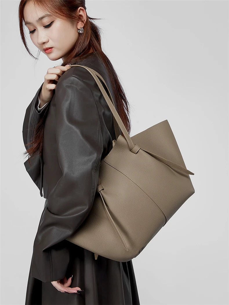 Hifashion Cowhide Genuine Leather Large Tote Shoulder Bags For Women 2025 Trend Designer Trapeze Purses Underarm Ladies Handbags