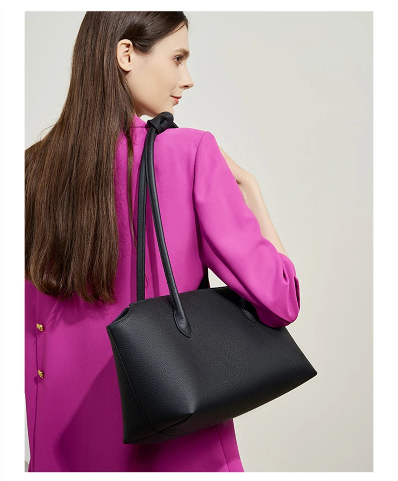 Hifashion Cowhide Genuine Leather Large Underarm Shoulder Bags For Women 2025 Luxury Designer Shopping Tote Work Ladies Handbags