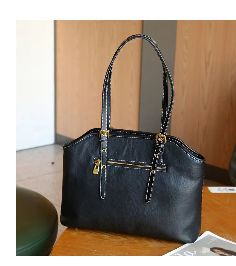Hifashion 100% Genuine Leather Large Underarm Shoulder Bags For Women 2025 Trend Designer Tote Shopper Office Ladies Handbags