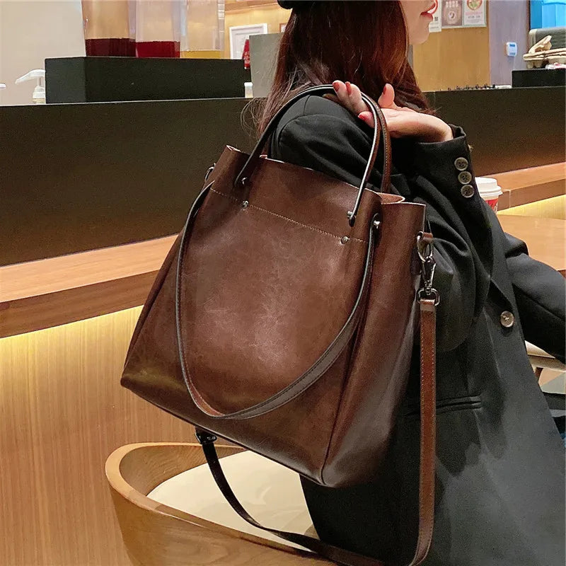 Hifashion Vintage Cowhide Genuine Leather Tote Handbags For Women 2025 Trend Designer Office Work Ladies Shoulder Crossbody Bags