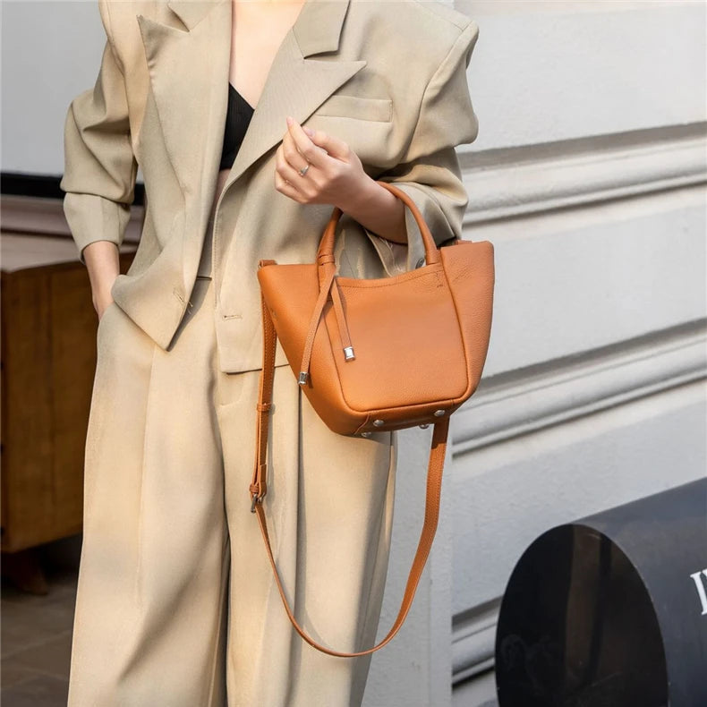 Hifashion Stylish Genuine Leather Tote Shoulder Bags For Women 2025 Trend Designer Basket Shopper Work Crossbody Ladies Handbags