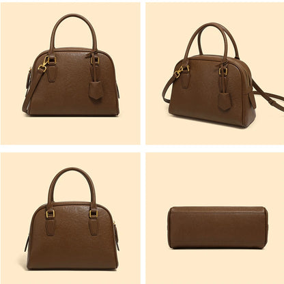 Hifashion Vintage Genuine Leather Bowling Tote Handbags For Women 2025 Luxury Designer Shell Work Ladies Shoulder Crossbody Bags