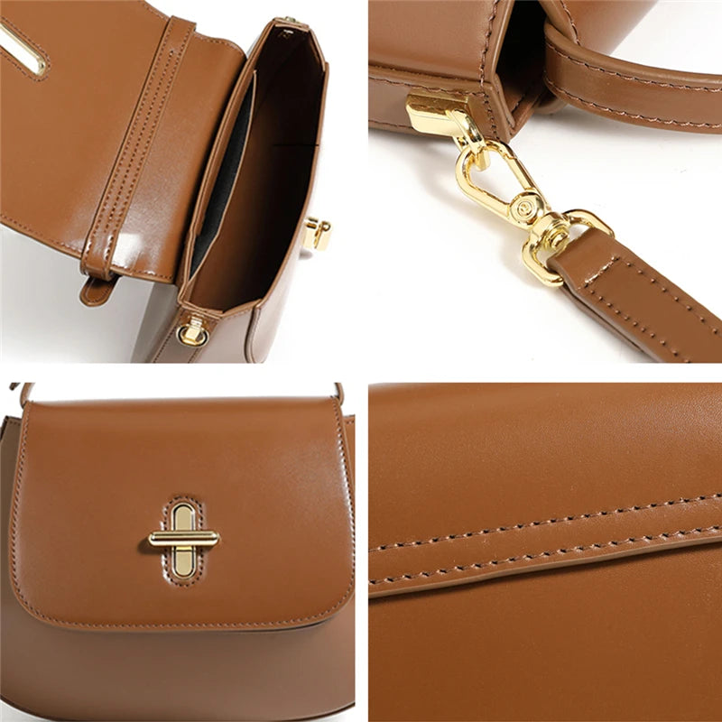 Hifashion Luxury Genuine Leather Saddle Small Shoulder Crossbody Bags For Women 2025 Trend Designer Purses Tote Ladies Handbags