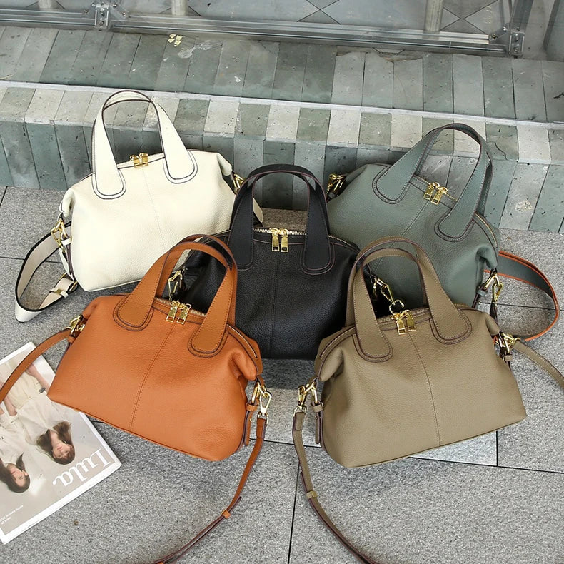 Hifashion 100% Cowhide Genuine Leather Handbags For Women 2025 Trend Designer Wide Strap Pillow Ladies Shoulder Crossbody Bags
