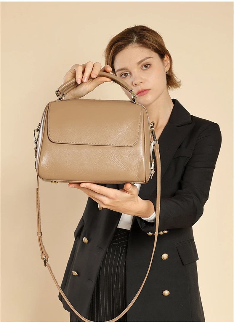 Hifashion Cowhide Genuine Leather Pillow Tote Handbags For Women 2025 Luxury Designer Satchel Work Ladies Shoulder Crossbody Bag