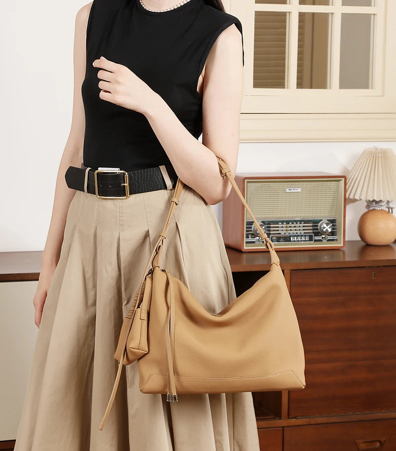 Hifashion Cowhide Genuine Leather Crescent Hobo Bags 2025 Trend Designer Commuting Shoulder Crossbody Bags Soft Ladies Handbags