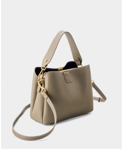 Hifashion 100% Cow Genuine Leather Bucket Shoulder Crossbody Bags For Women 2025 Luxury Designer Wide Strap Tote Ladies Handbags
