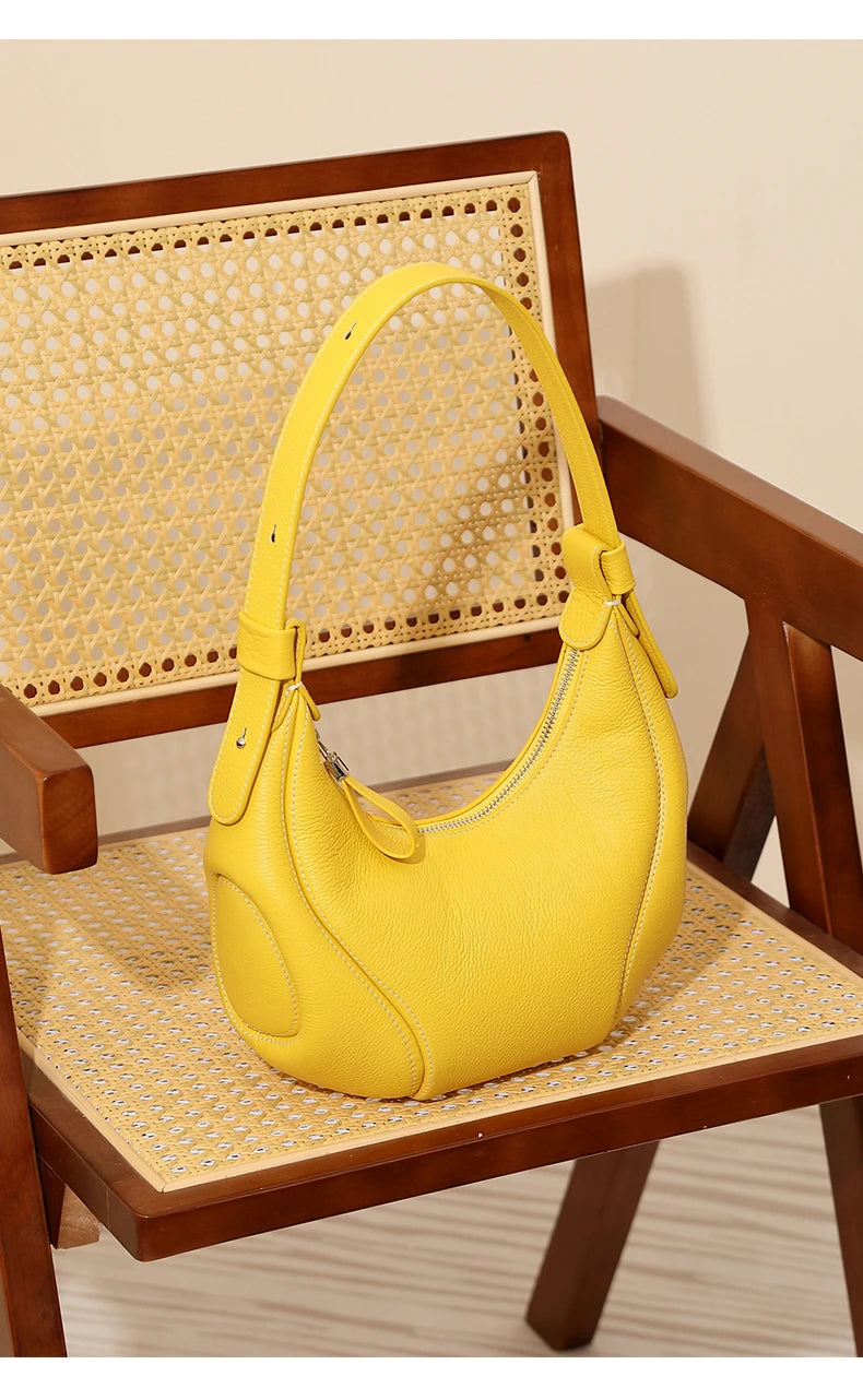 Hifashion Cowhide Genuine Leather Half Moon Crossbody Shoulder Bags For Women 2025 Trend Designer Hobo Underarm Ladies Handbags