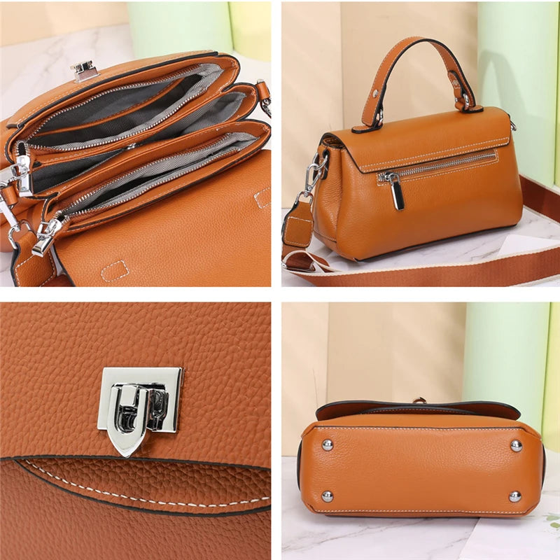 Hifashion 3 Layers Genuine Genuine Leather Shoulder Bags For Women 2025 Trend Designer Flap Crossbody Purse Work Ladies Handbags