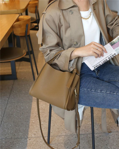 Hifashion Vintage Cow Genuine Leather Bucket Tote Shoulder Bags For Women 2025 Luxury Designer Shopper Crossbody Ladies Handbags