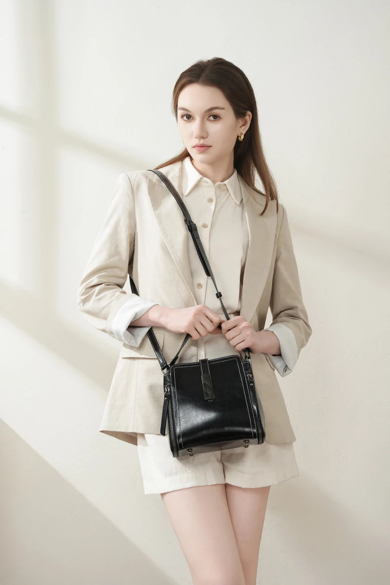 Hifashion Vintage Cow Genuine Leather Small Shoulder Bags For Women 2025 Luxury Designer Crossbody Purses Bucket Ladies Handbags