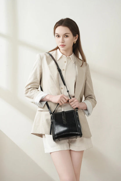 Hifashion Vintage Cow Genuine Leather Small Shoulder Bags For Women 2025 Luxury Designer Crossbody Purses Bucket Ladies Handbags
