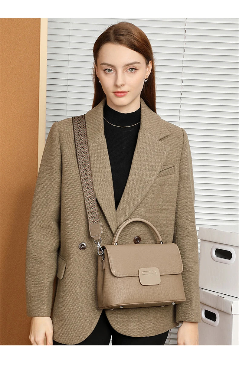 Hifashion Classic Cowhide Genuine Leather Tote Handbags For Women 2025 Trend Designer Wide Strap Ladies Shoulder Crossbody Bags