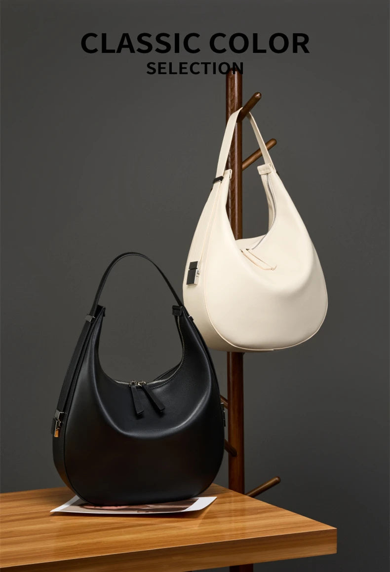 Hifashion Elegant Cow Genuine Leather Large Crescent Shoulder Bags For Women 2025 Trend Designer Hobo  Tote Work Ladies Handbags